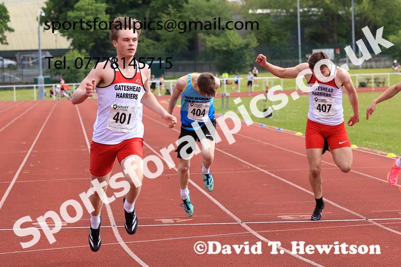Mens Under-17s 200 metres 2024 North Eastern Track and Field Champs., Middlesbrough.  Photo: David T. Hewitson/Sports for All Pics
